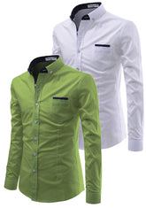 Mens Casual Full Sleeve Silver Button Shirt (Pack 2)